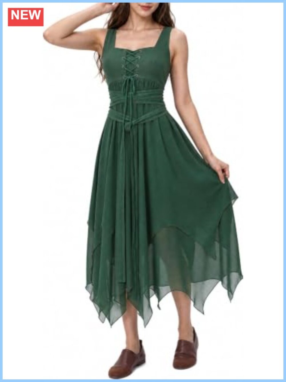 Medieval Chiffon Linen Blend Square Neck Sleeveless Maxi Dress